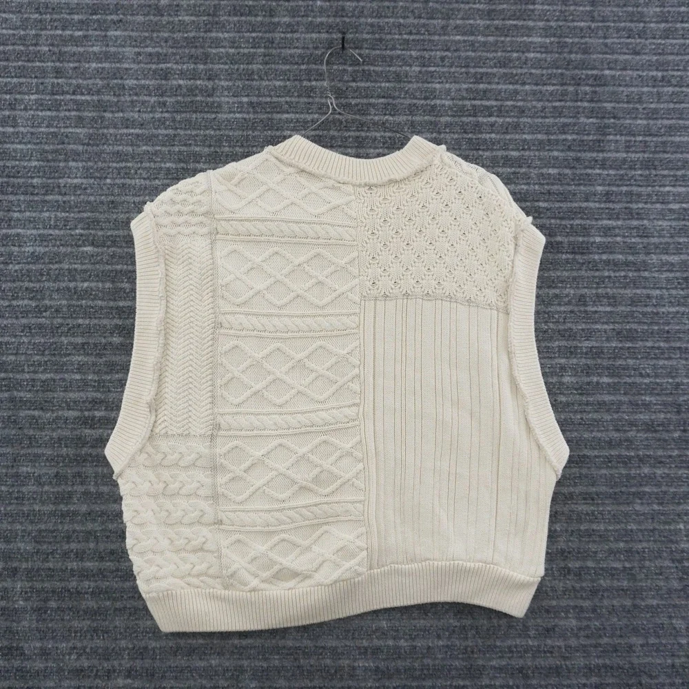 Free People Sweater Vest Womens Size M Ivory Patchwork Cable Knit Relaxed Fit